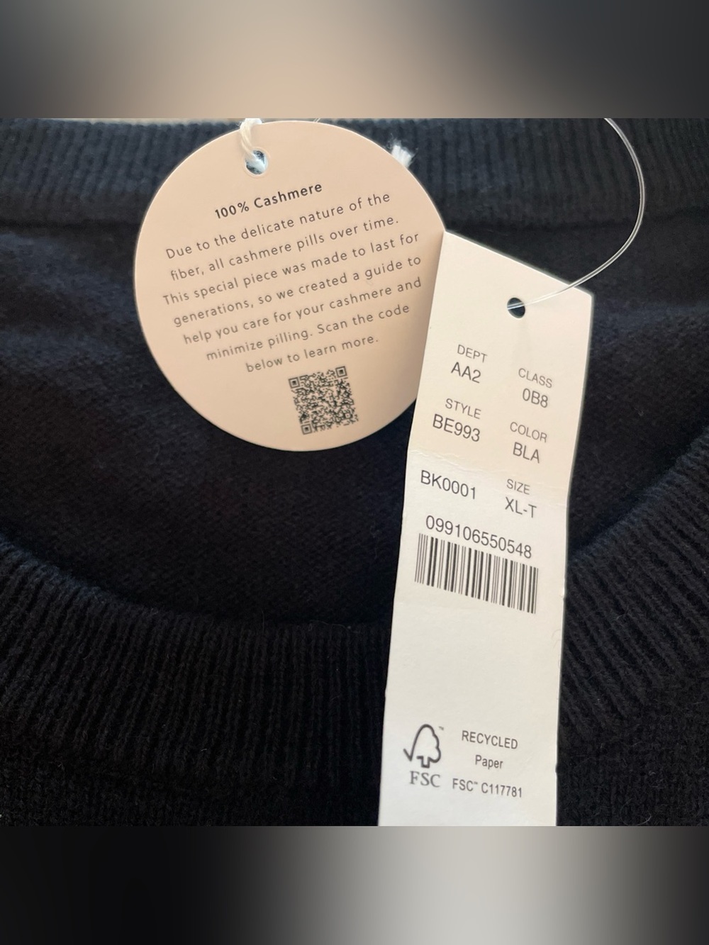 NWT J. CREW Cashmere Crewneck Sweater Black Men’s Size XL-T $158 Preppy - Picture 6 of 11